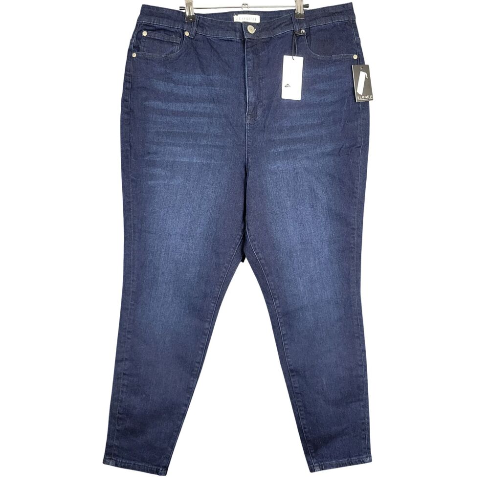 NWT ELOQUII High Rise Skinny Stretch Denim Blue Jeans Whisker SIZE 22S 22 SHORT